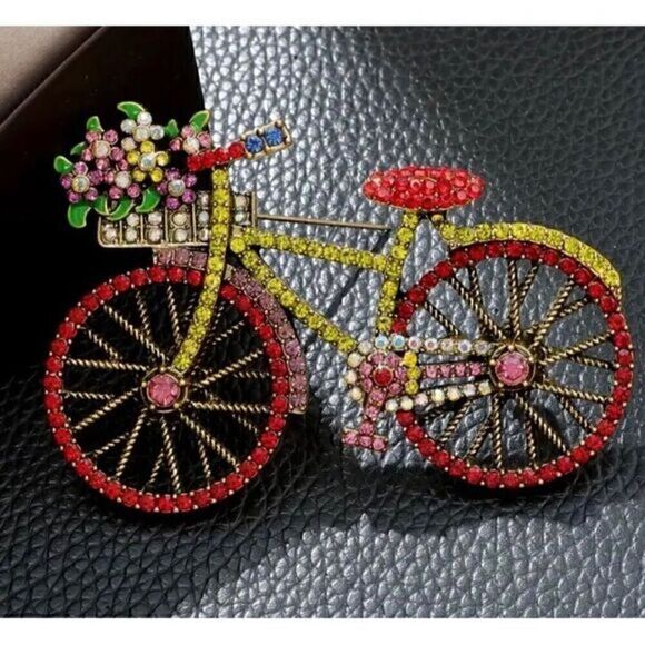 🚲 NEW multicolored sparkling crystal bicycle brooch 🚲 - Picture 3 of 5